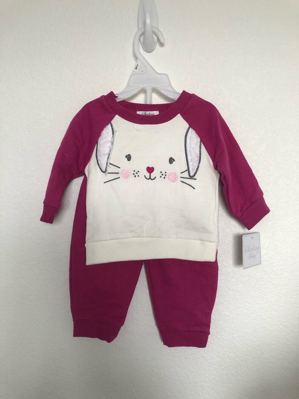Sterling Baby Pink and White Bunny Lounge Set - 3-6M